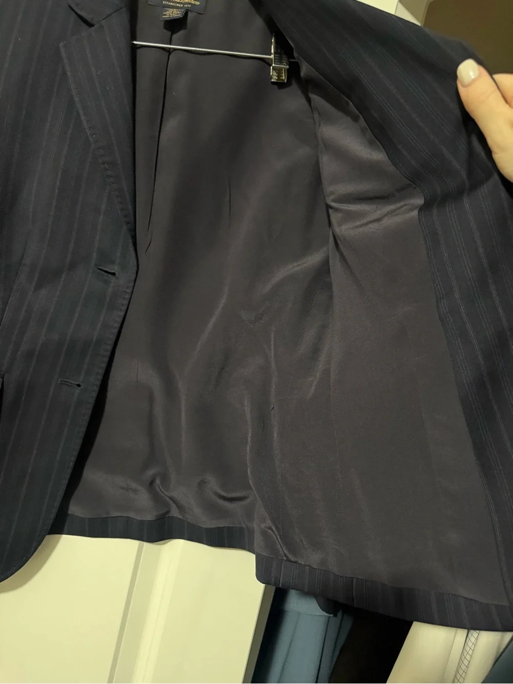 Brooks Brothers Women’s Navy Pinstripe Wool Pantsuit Blazer & Trousers Size 4